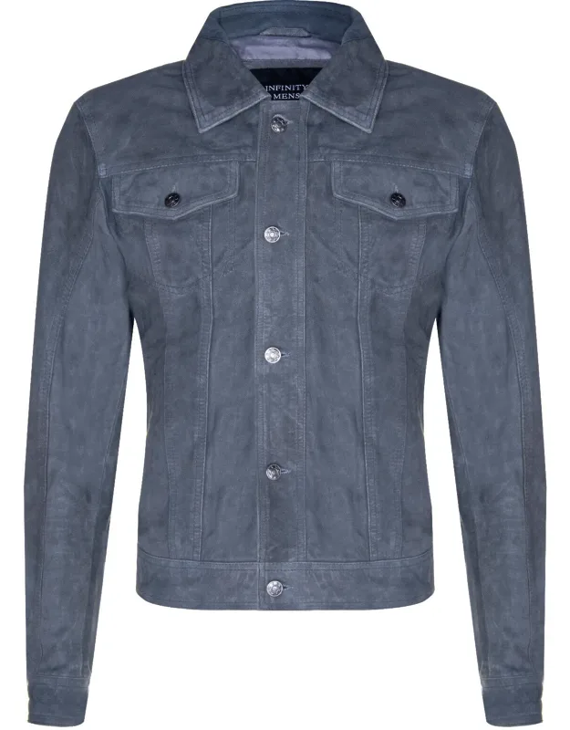 Adelaide Goat Suede Leather Jacket With Pointed Collar And Flap Pockets