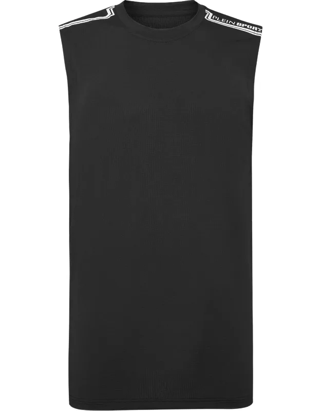 Sleeveless T-shirt Round Neck Ss With Framis Pattern Print And Rib Knit Neckline