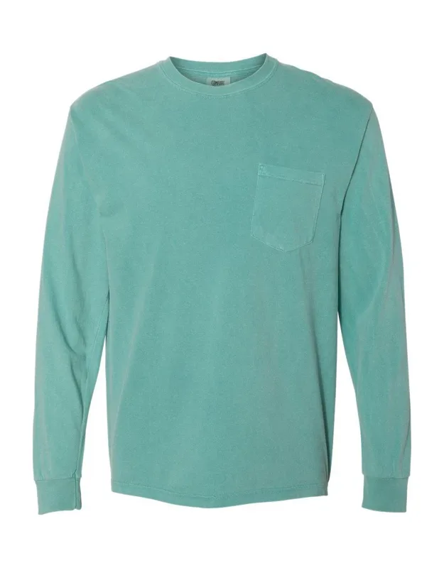 Garment-dyed Heavyweight Long Sleeve Pocket T-shirt With Relaxed Fit And Left Chest Pocket