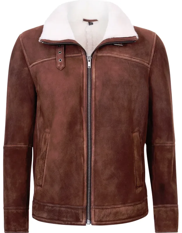 Harrington Bomber Jacket-luanda With Thick Sheepskin Lining And Stand Up Collar