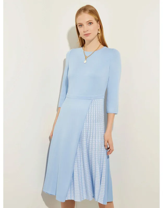 Pleated Contrast Panel Soft Knit Dress