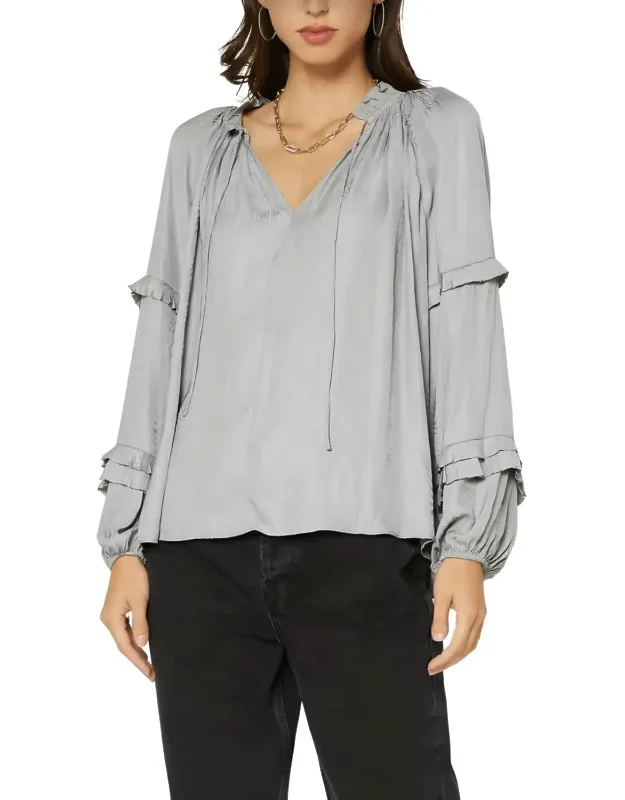 _split Neck Long Sleeve Top With Tie Details_