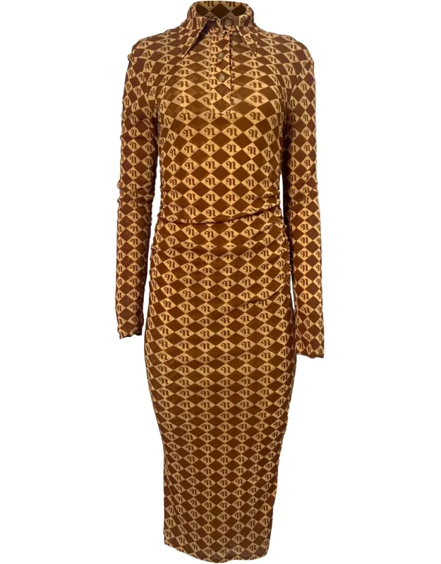 Monogram Print Midi Dress