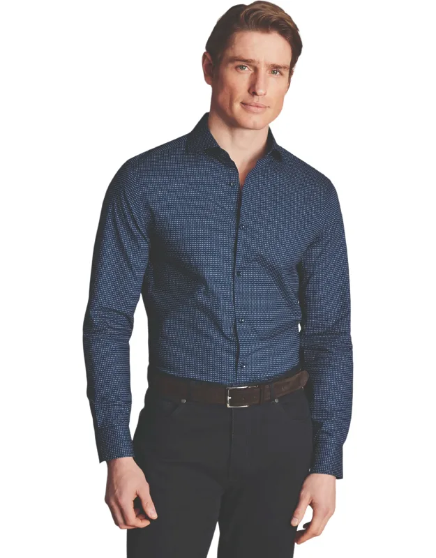Slim Fit Semi-cutaway Collar Non-iron Floral Geo Print Shirt