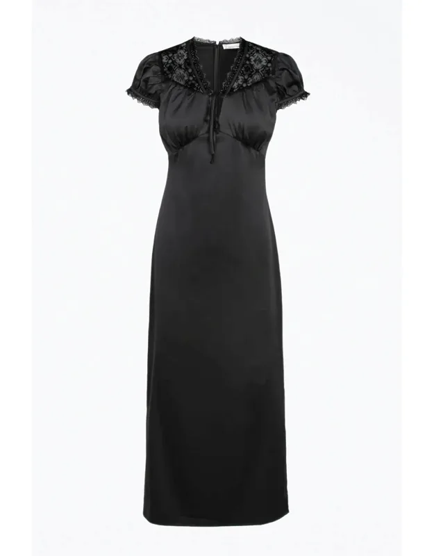 Lace-trimmed Satin Midi Dress