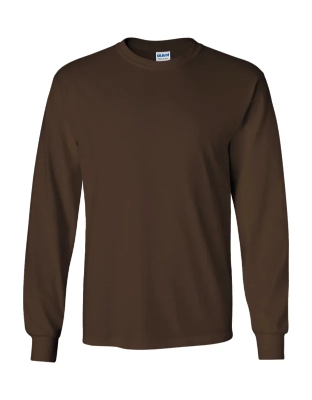 Gildan Plain Crew Neck Ultra Cotton Long Sleeve T-shirt With Seamless Collar And Double Needle Topstitched Neckline