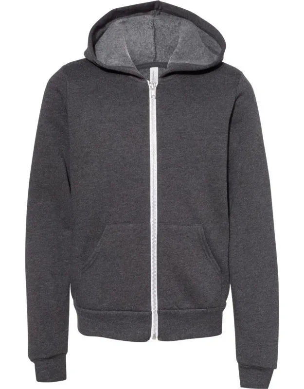 Youth Sponge Fleece Full-zip Hoodie - 7 Oz./yd, 52/48 Airlume Pre-shrunk Combed And Ring-spun Cotton/polyester Fleece, Full Zip Closure With White Taping