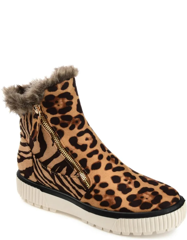 Journee Tru Comfort Foam Jezzy Wedge Bootie With Faux-fur Trim And Double Zip Closure