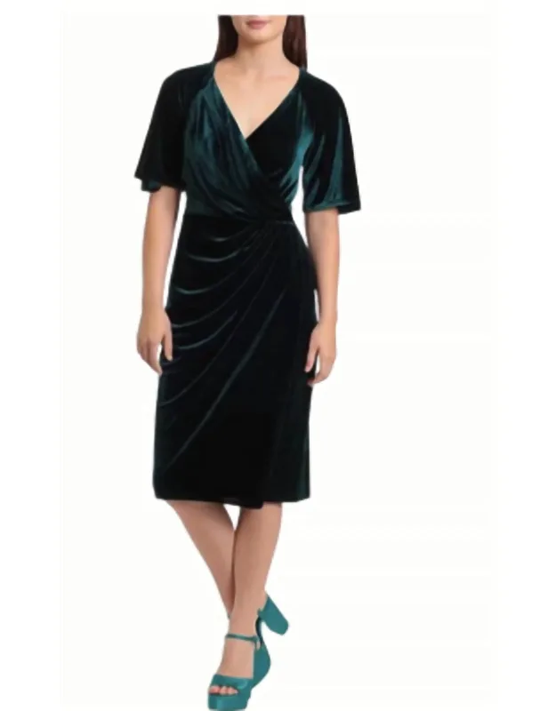 Stretch Velvet Wrap Midi Dress