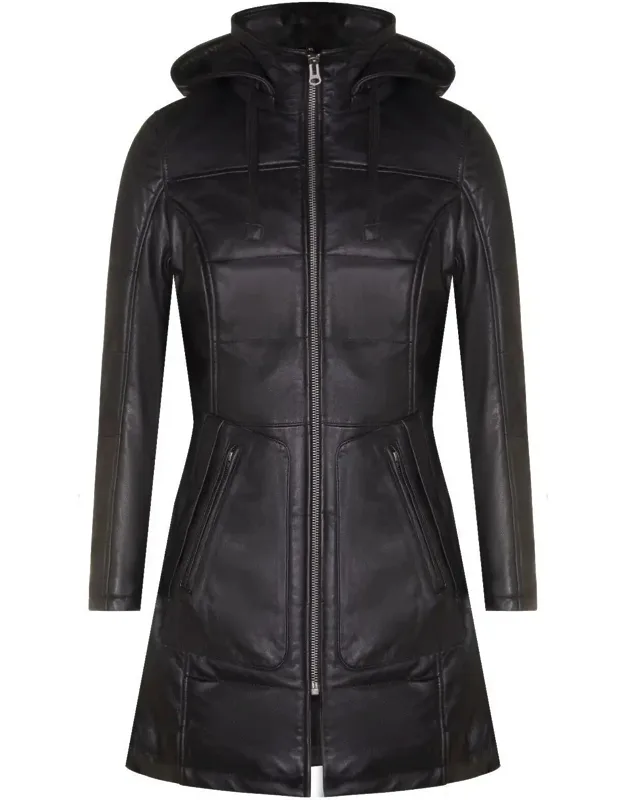 Leather Hooded Quilted Parka