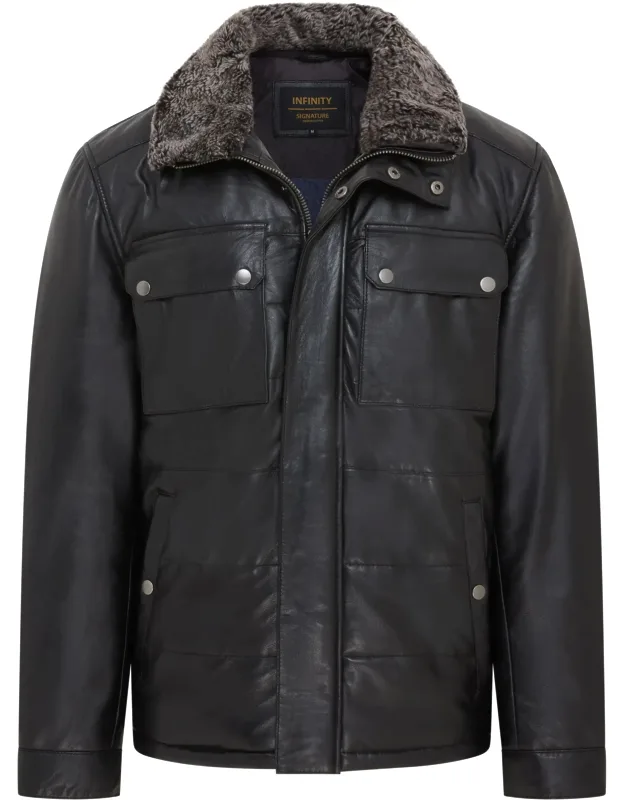 Leather Puffer Quilted Jacket