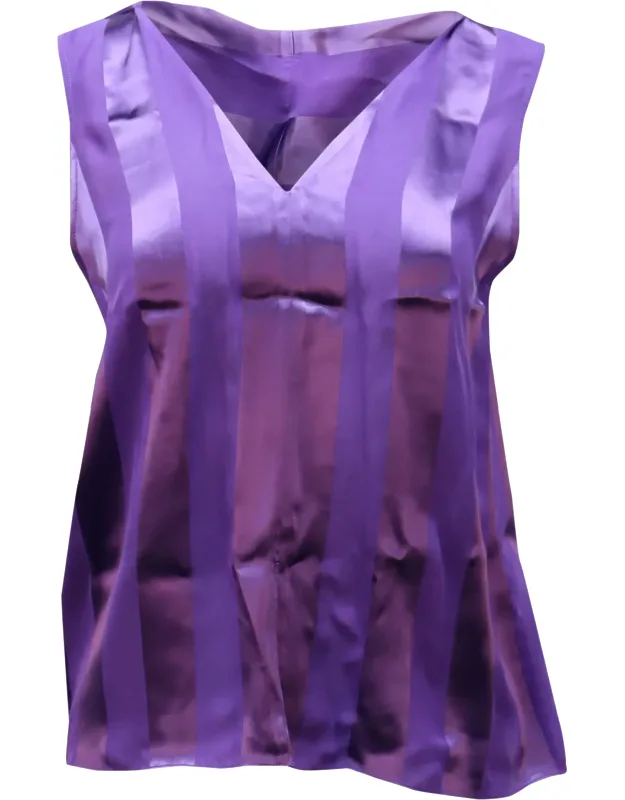 Sleeveless Paneled Tie-neck Tunic Blouse