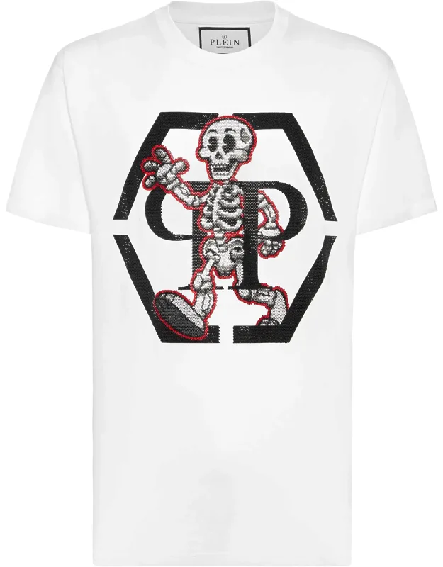 T-shirt Round Neck Ss With Bejeweled And Hexagonal Logo Prints And Rib Knit Neckline