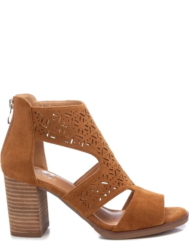 _suede Sandals With Die-cut Design And Zipper Closure_