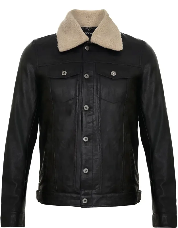 Removable Collar Leather Trucker Jacket