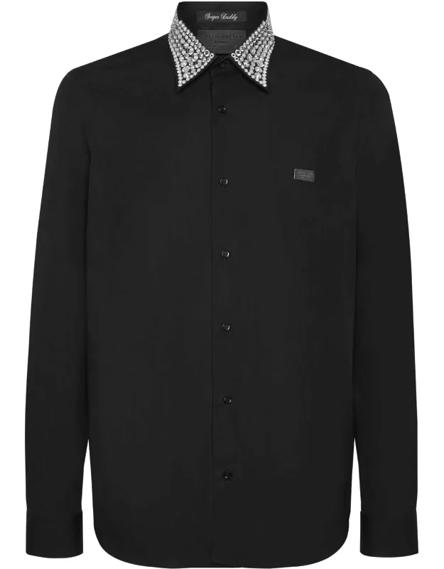 Shirt Cut Ls With Rhinestone Collar And Logoed Buttons