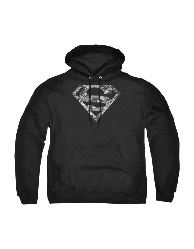 Superman Urban Camo Shield Adult Pull Over Hoodie - Stylish For Everyday Wear, 50% Cotton And 50% Polyester