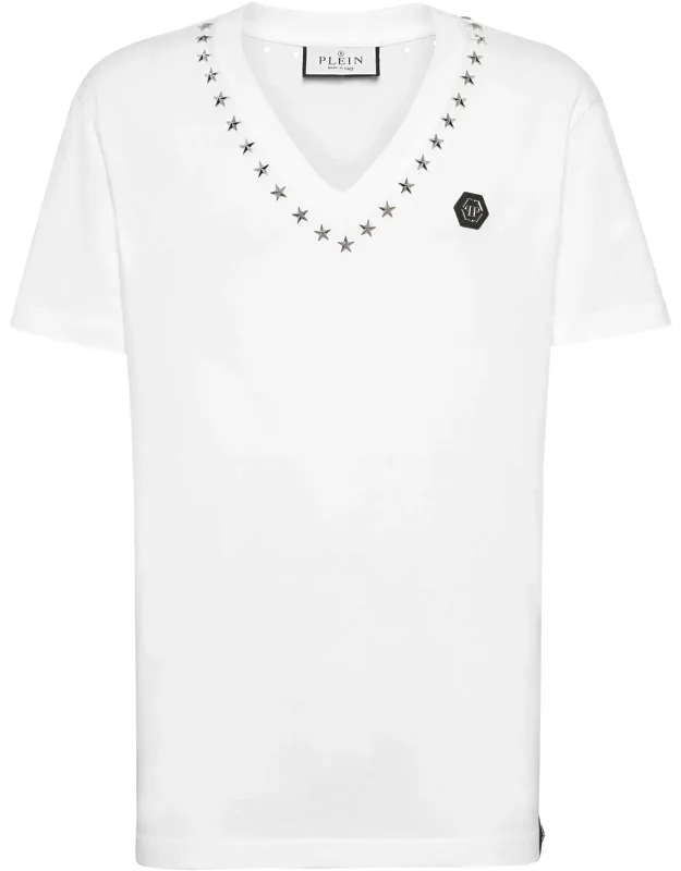 T-shirt V-neck Ss With Star Studs And Pp Hexagon Patch