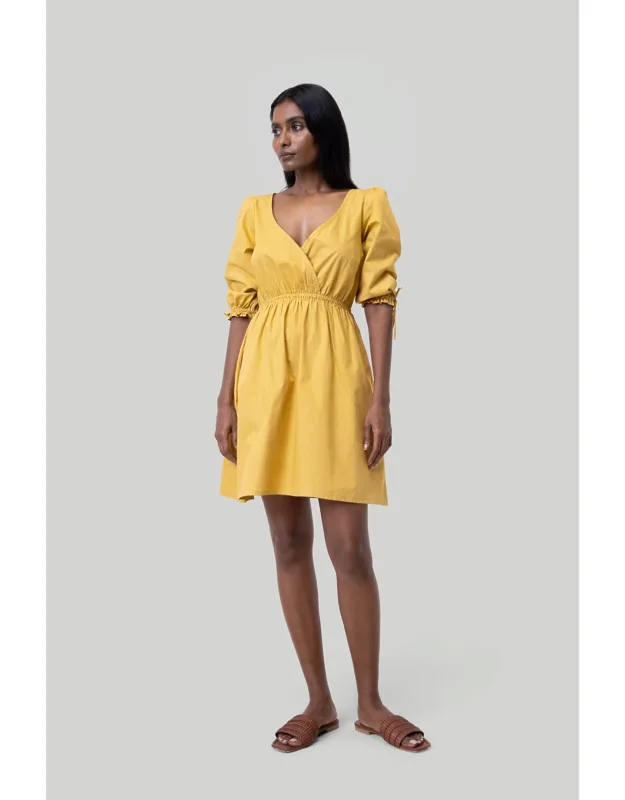 Gathered Elbow Sleeve Short Dress