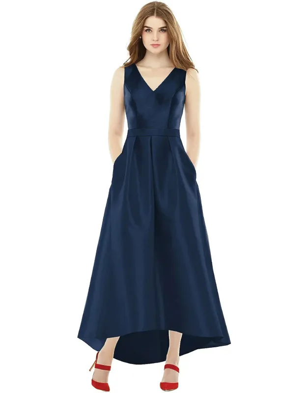 Pleated High Low Dress With Pockets