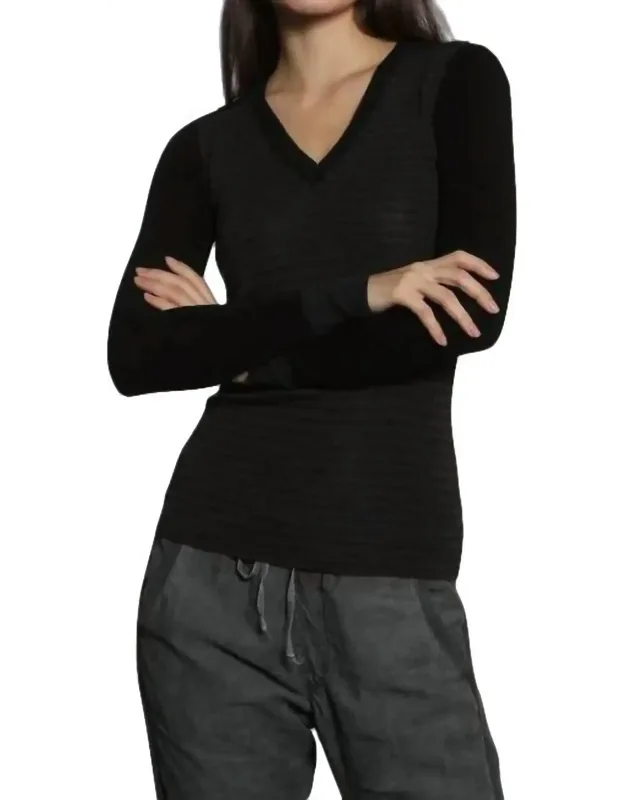 Skinny Rib Vee Pullover In Super Fine Merino Wool