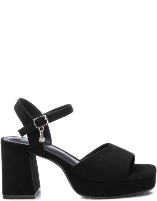Heeled Suede Sandals With Platform - 2.76 In High, Strap With Metallic Buckle Closure