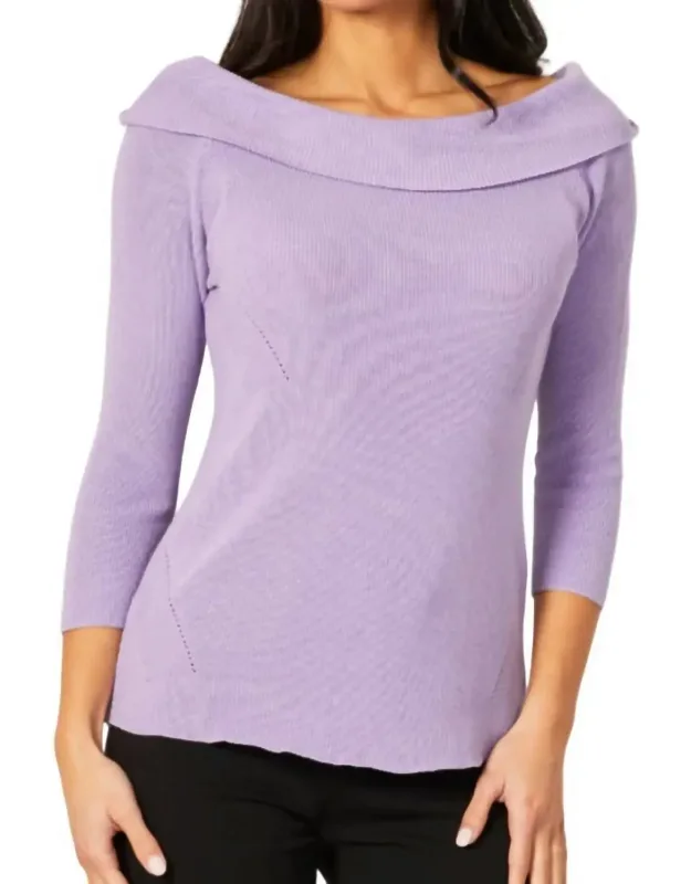 Off The Shoulder Ribbed Detail Top - Crew Neck, Long Sleeve