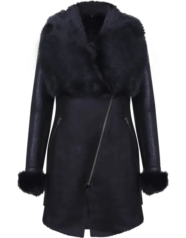 Merino Shearling Coat With Toscana Collar-fortaleza, Luxurious Shawl Collar, Thick Sheepskin Lining