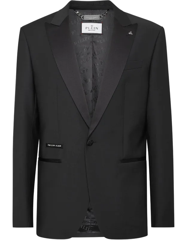 Wool Printed Blazer With Python Leather And Schafsfell Collar