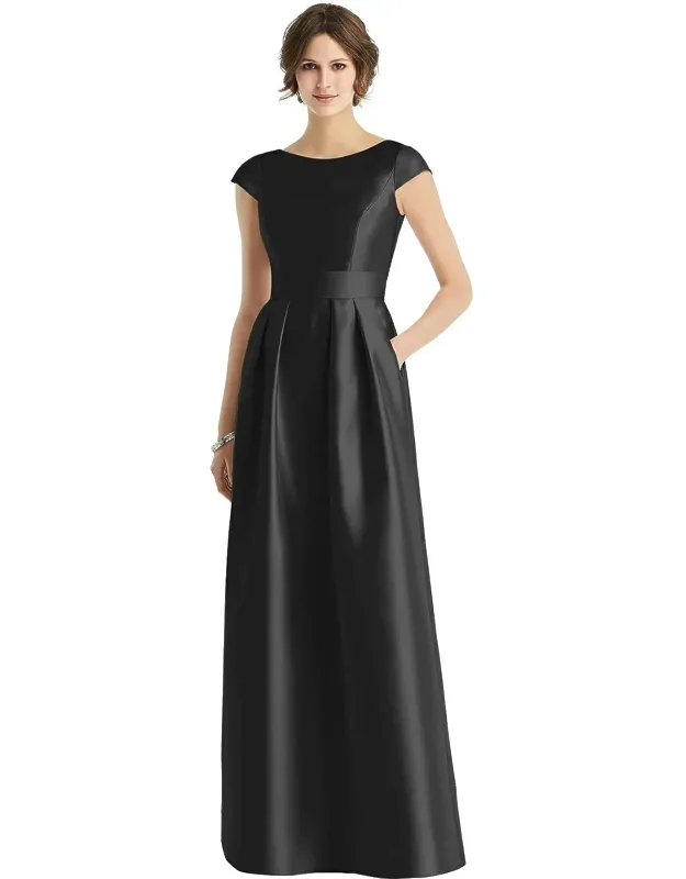Cap Sleeve Pleated Skirt Dress With Pockets