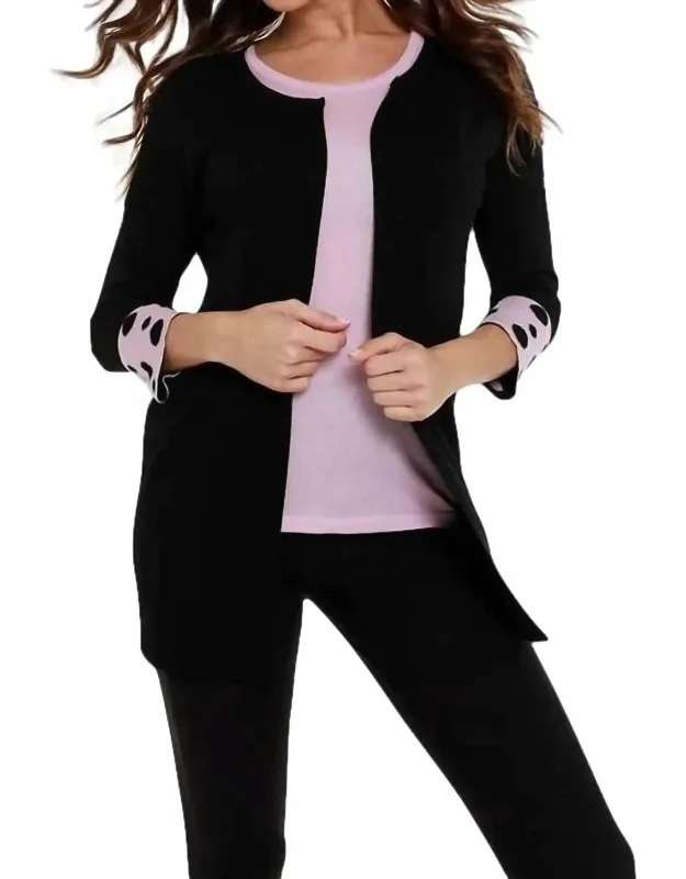 Polka Dot Sleeve Ribbed Open Cardigan