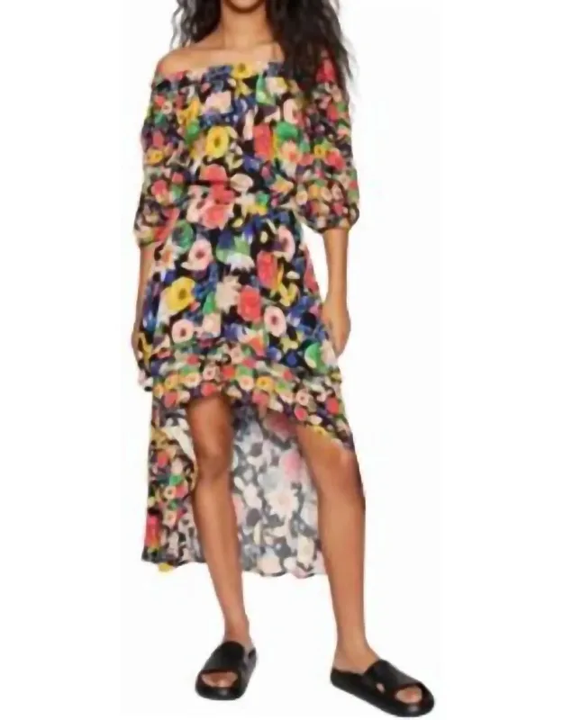 Off The Shoulder Tropical Floral Hi Low Dress