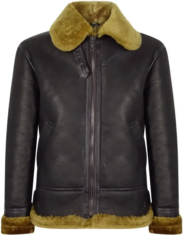 Vintage Sheepskin Pilot Jacket Fur - Classic Vintage Flying Style, Perfect For Cold Weather Conditions