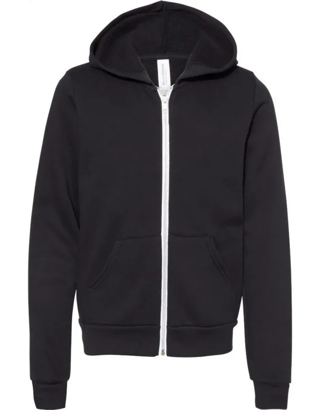Youth Sponge Fleece Full-zip Hoodie - 7 Oz./yd, 52/48 Airlume Pre-shrunk Combed And Ring-spun Cotton/polyester Fleece, Full Zip Closure With White Taping.