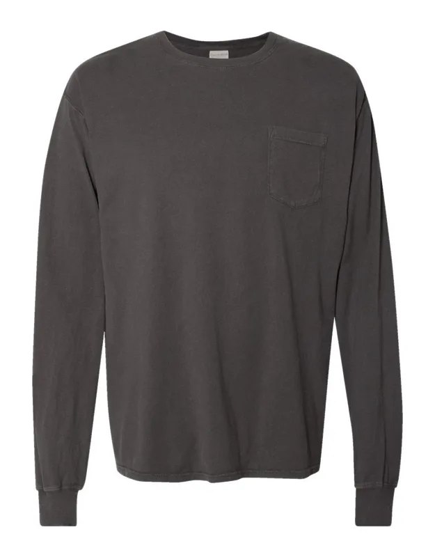 Comfortwash Garment-dyed Long Sleeve T-shirt With A Pocket, 100% Ringspun Cotton, Reinforced Chest Pocket