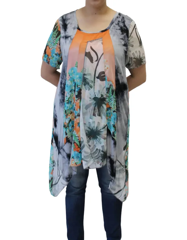 Patchwork Long Tunic Top In Floral With Versatile Charm And Lightweight Comfort
