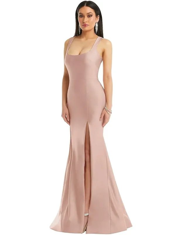 Square Neck Stretch Satin Mermaid Dress