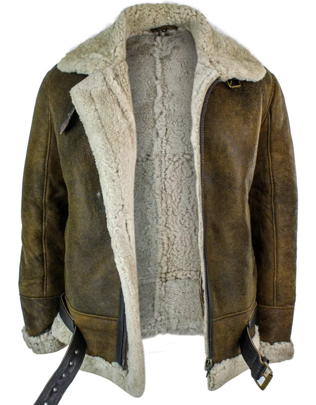 Vintage Sheepskin Pilot Jacket With Cream Fur