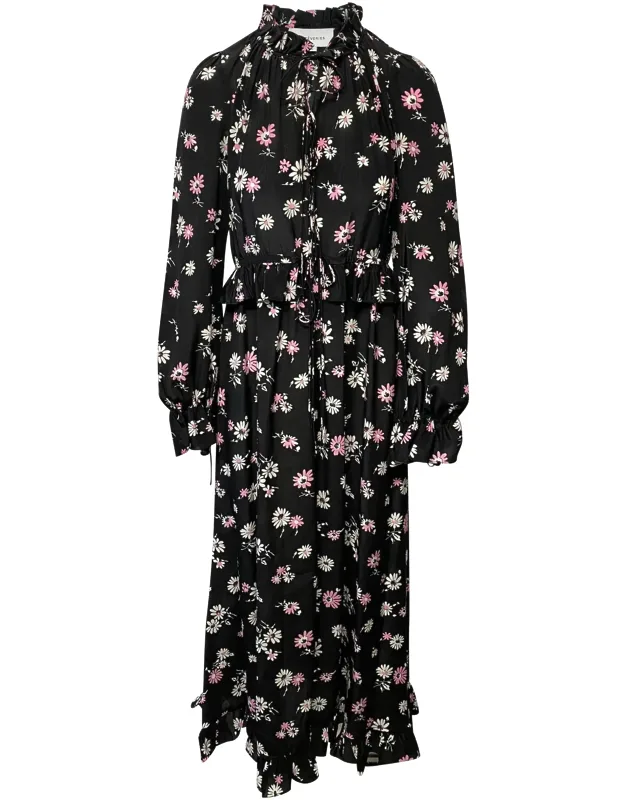 Tie-front Maxi Dress In Floral Print Silk