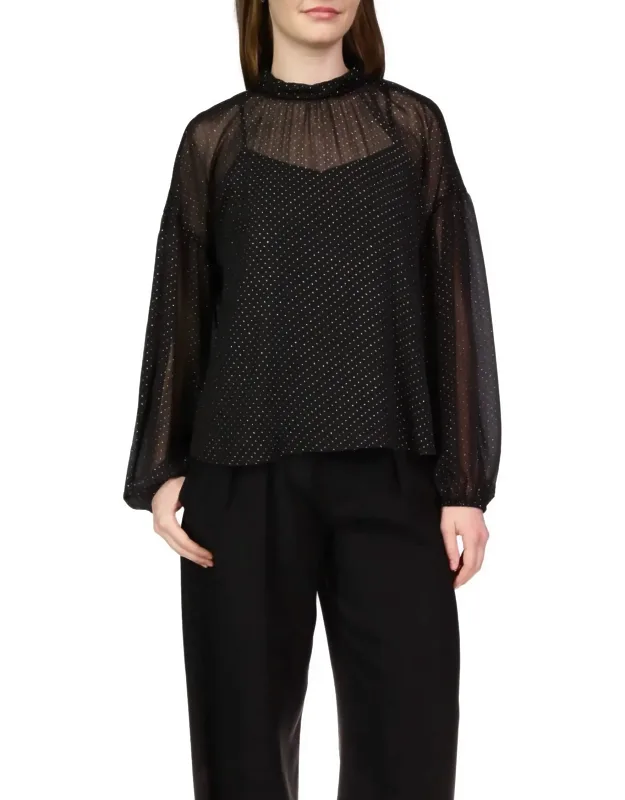 Sheer Volume Metallic Blouse