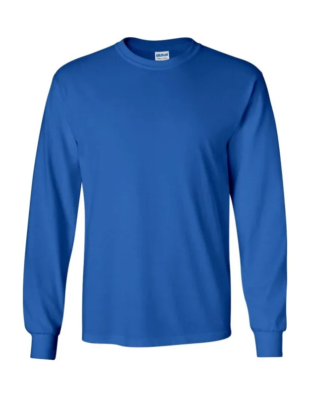 Gildan Plain Crew Neck Ultra Cotton Long Sleeve T-shirt With Seamless Collar And Double Needle Topstitched Neckline