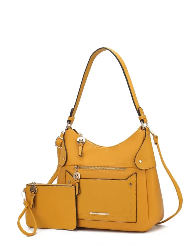 Maeve Vegan Leather Shoulder Bag With Wristlet Pouch - 2 Pieces