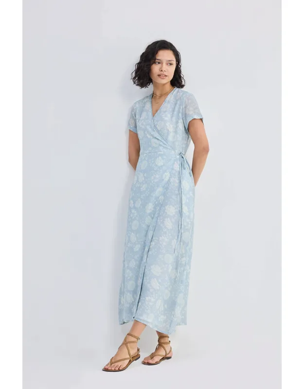 Maxi Wrap Dress - Romantic Floral Print, Pockets On Both Sides