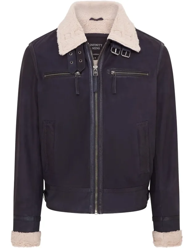 Real Sheep Suede Bomber Aviator Jacket