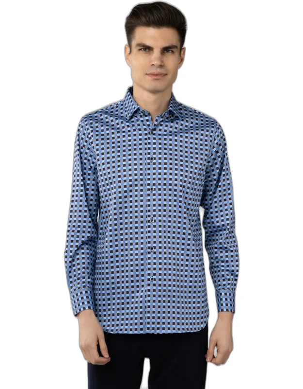 Multi Blue Squares With Dots Shirt