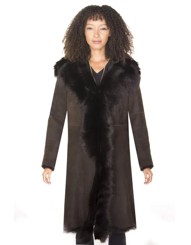 Toscana Sheepskin Suede Trench Coat - Luxurious Revere Collar, Pocketless Finish