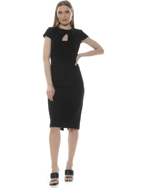 Janine Midi Dress With Exposed Zip Closure And Crew Neck