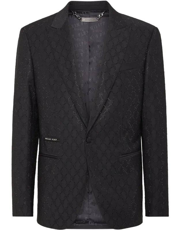 Wool Blazer With Rhinestones And Satin Lining
