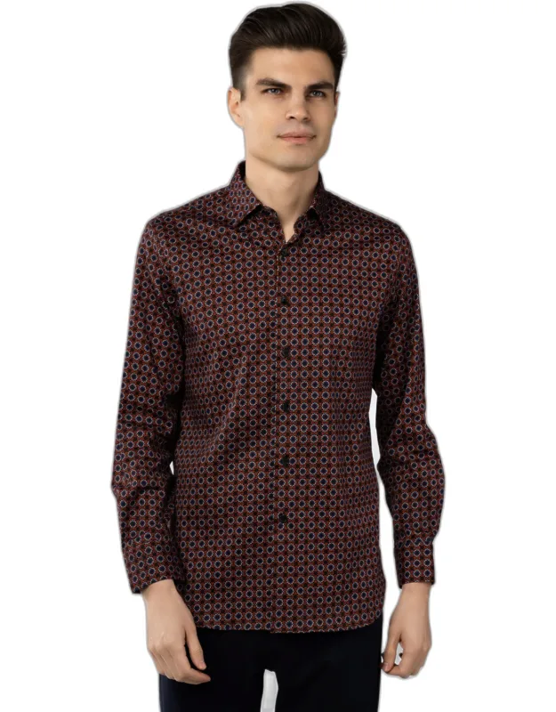 Black With Orange, Blue And Navy Shape Shirt - Natural Stretch, Timeless Style