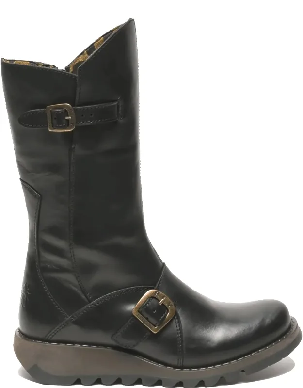 Mid-calf Leather Zip Platform Boots